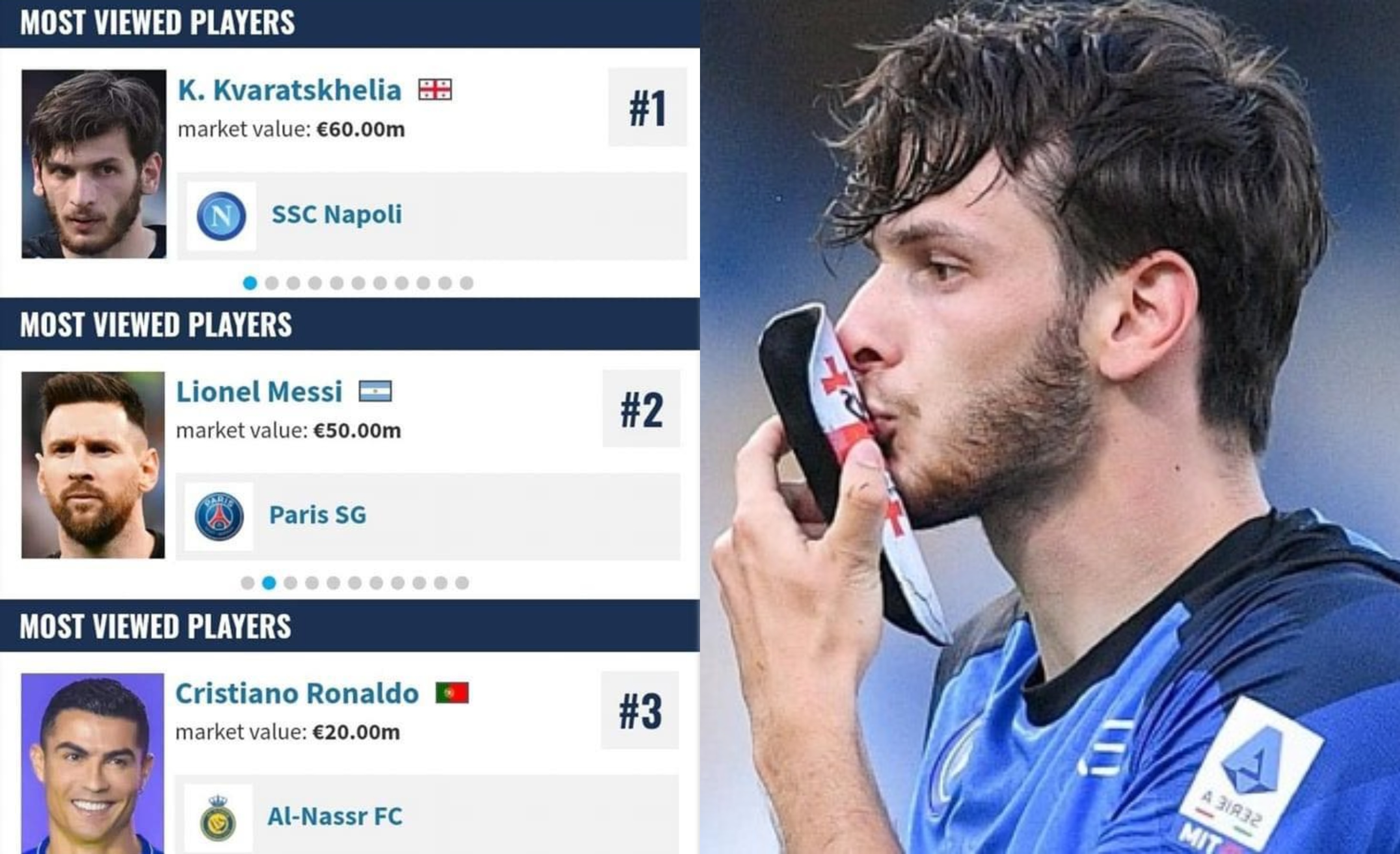 ხვიჩამ მესის და რონალდუს გადაუსწრო და პირველ ადგილზე გავიდა (ფოტო)