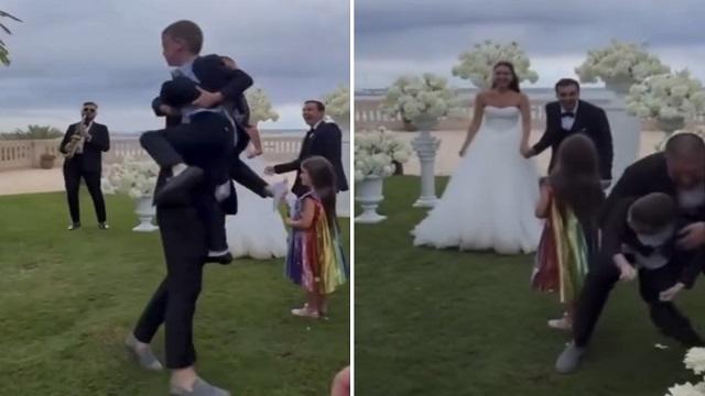 (ვიდეო) "ჩემს დას რატომ კოცნისო... ხალხო გავგიჟდები" - პატარძლის პატარა ძმის მოულოდნელი რეაქცია ქორწილში, ბავშვი ვერ გააჩერეს